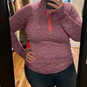 Quarter zip athletic pull over with some hole detail, lightweight, fleece lined